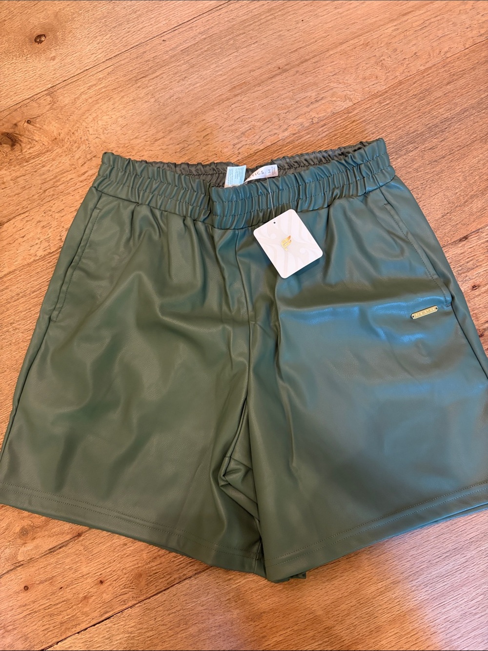 Fabletics Olive Faux-Leather Athletic Shorts